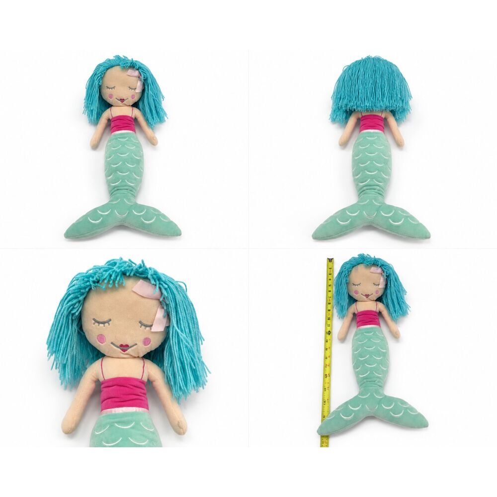 Large Mermaid Plush Doll Aqua Blue Hair Pink Soft Stuffed Toy 22in